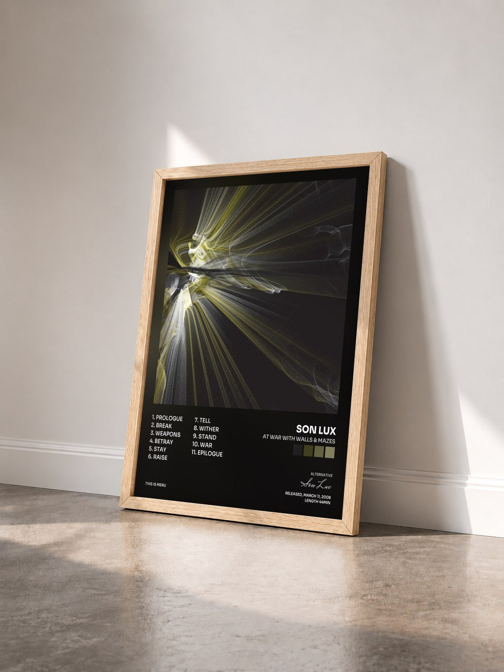 #bois Tableau de l'album At War With Walls & Mazes de Son Lux vu de trois quarts, cadre en bois brut