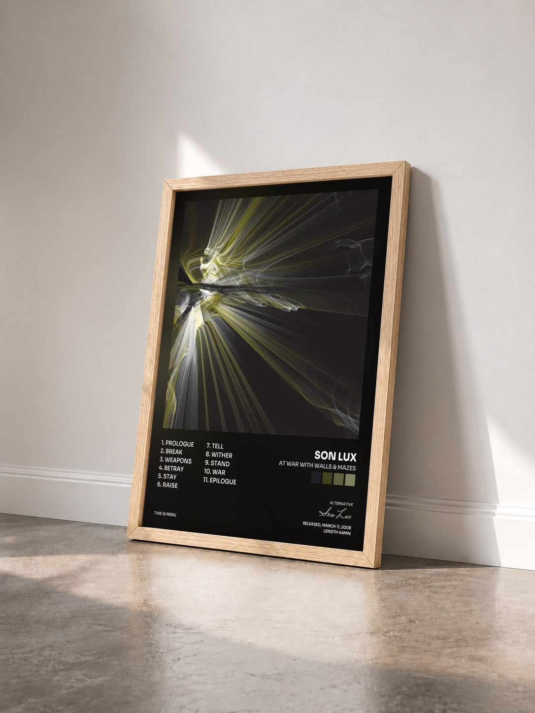 #bois Tableau de l'album At War With Walls & Mazes de Son Lux vu de trois quarts, cadre en bois brut