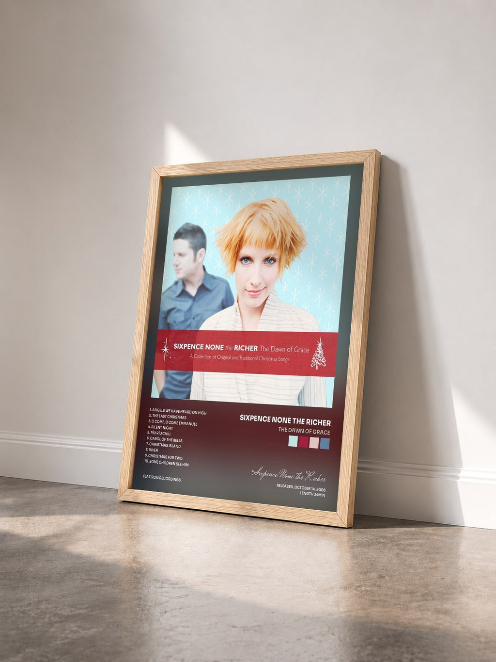 #bois Tableau de l'album The Dawn of Grace de Sixpence None the Richer vu de trois quarts, cadre en bois brut