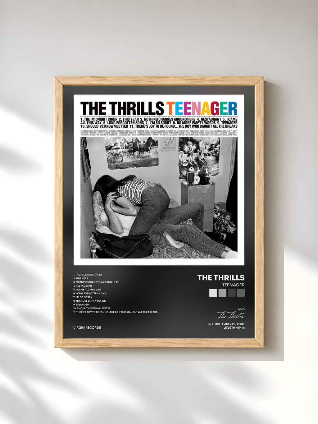 #bois Tableau de l'album Teenager de The Thrills, cadre en bois brut, imprimé et encadré en France