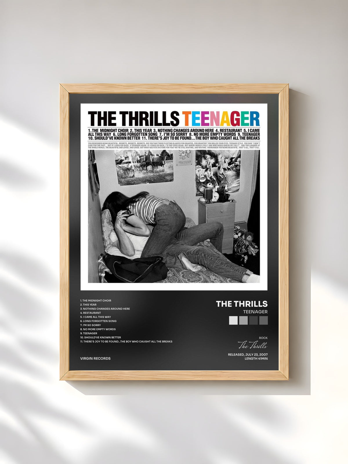 #bois Tableau de l'album Teenager de The Thrills, cadre en bois brut, imprimé et encadré en France