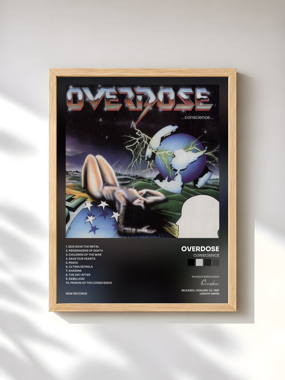 #bois Tableau de l'album Conscience de Overdose, cadre en bois brut, imprimé et encadré en France
