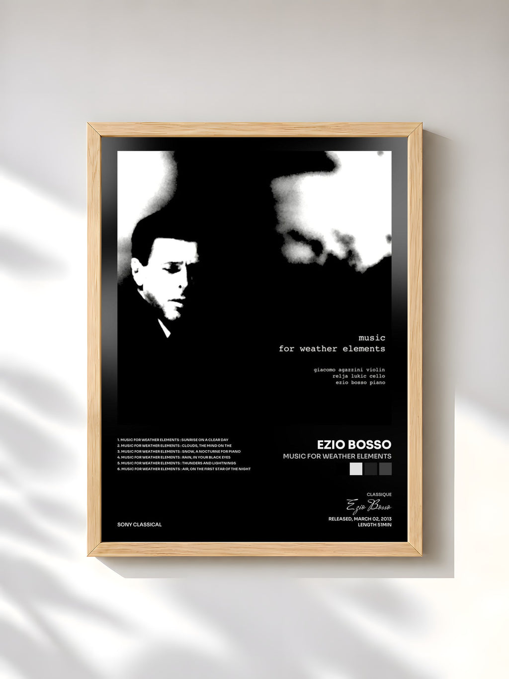 #bois Tableau de l'album Music for Weather Elements de Ezio Bosso, cadre en bois brut, imprimé et encadré en France