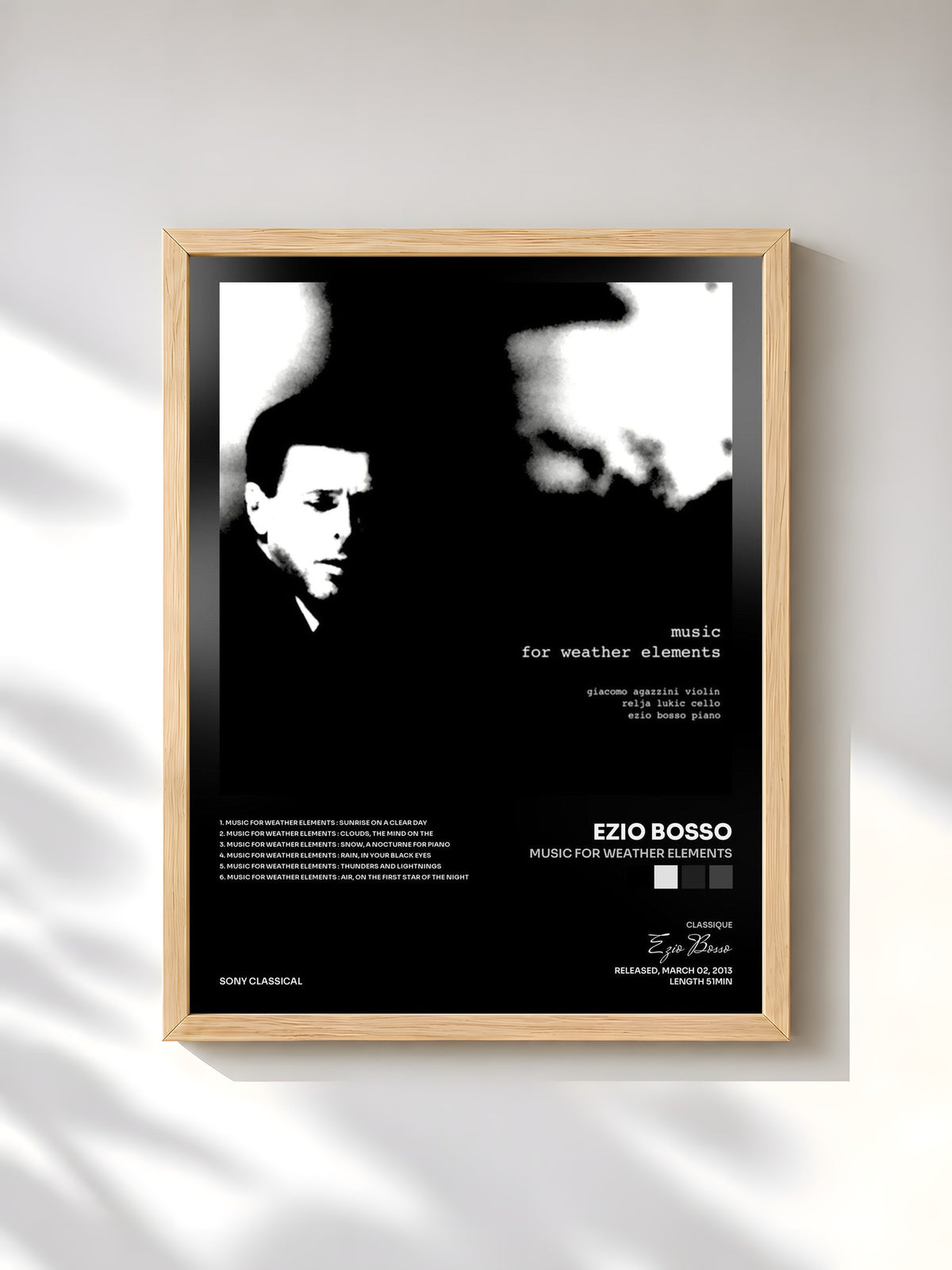 #bois Tableau de l'album Music for Weather Elements de Ezio Bosso, cadre en bois brut, imprimé et encadré en France