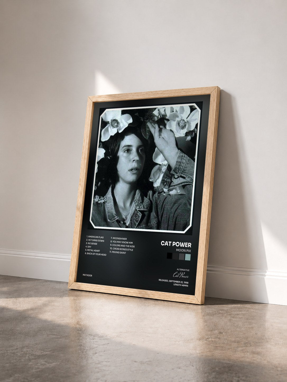 #bois Tableau de l'album Moon Pix de Cat Power vu de trois quarts, cadre en bois brut