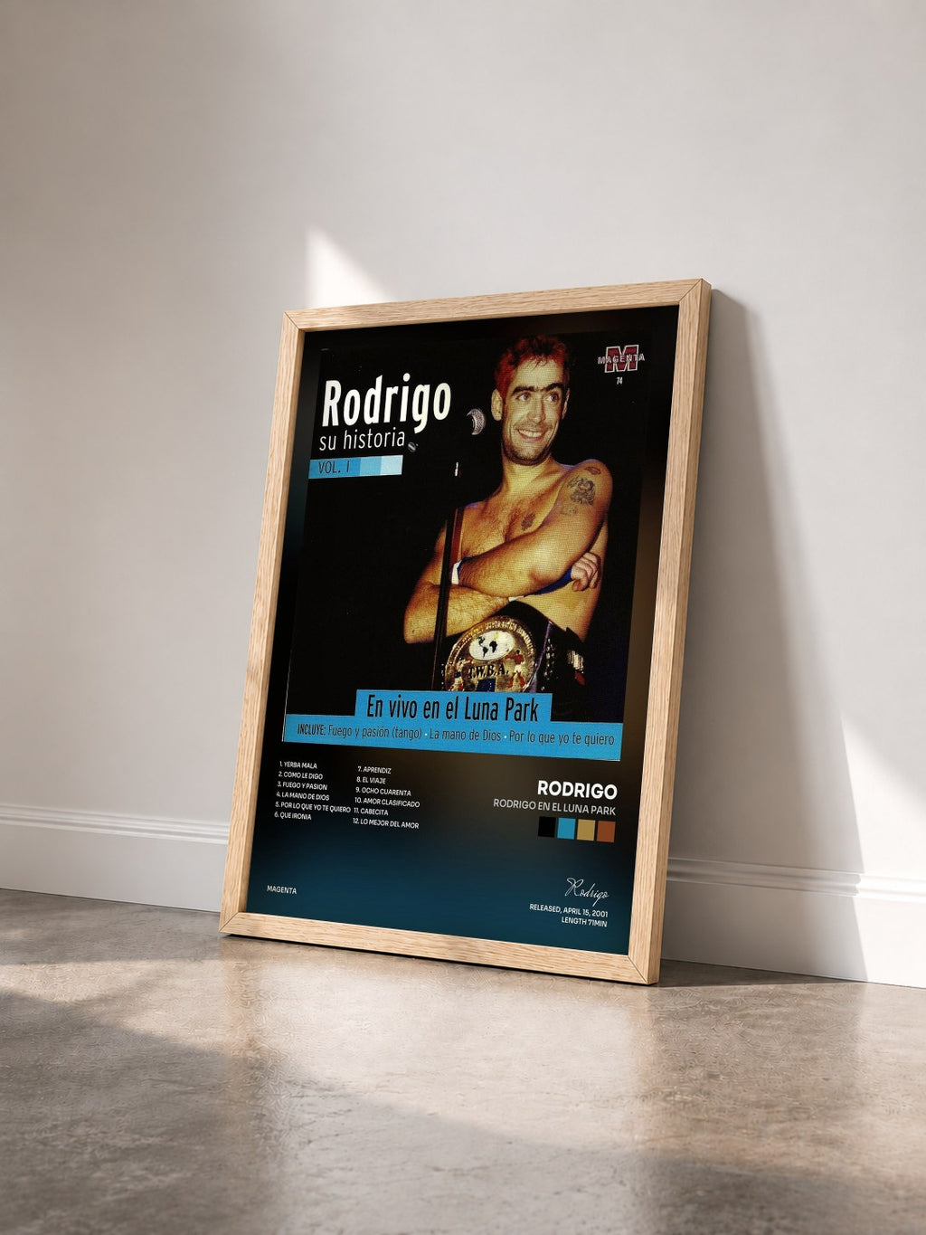 #bois Tableau de l'album Rodrigo en el Luna Park de Rodrigo vu de trois quarts, cadre en bois brut