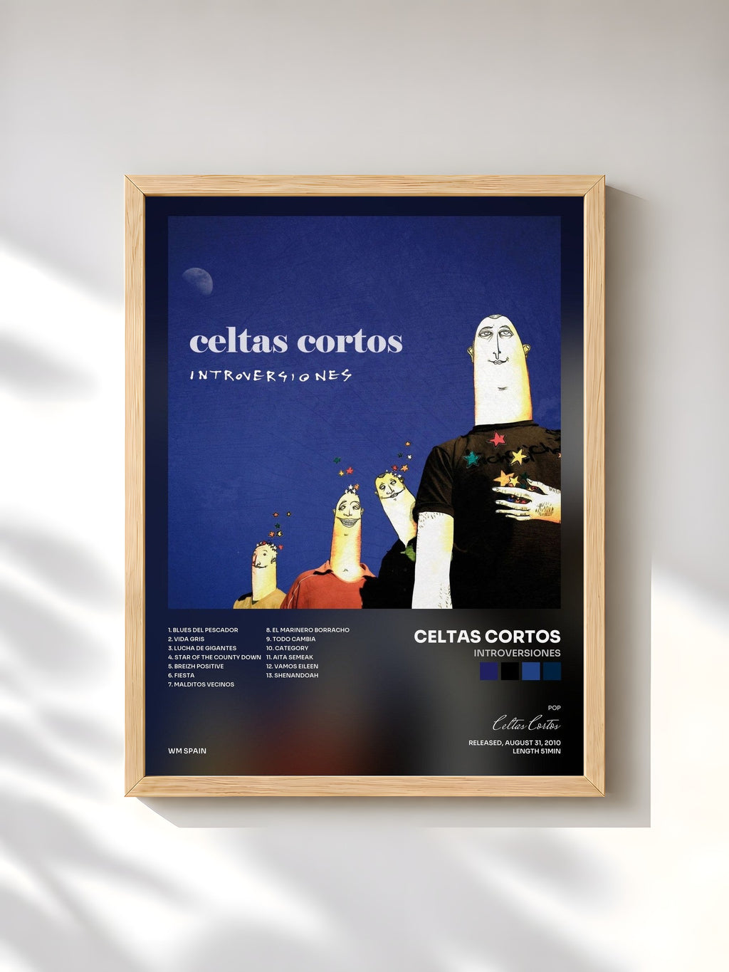 #bois Tableau de l'album Introversiones de Celtas Cortos, cadre en bois brut, imprimé et encadré en France
