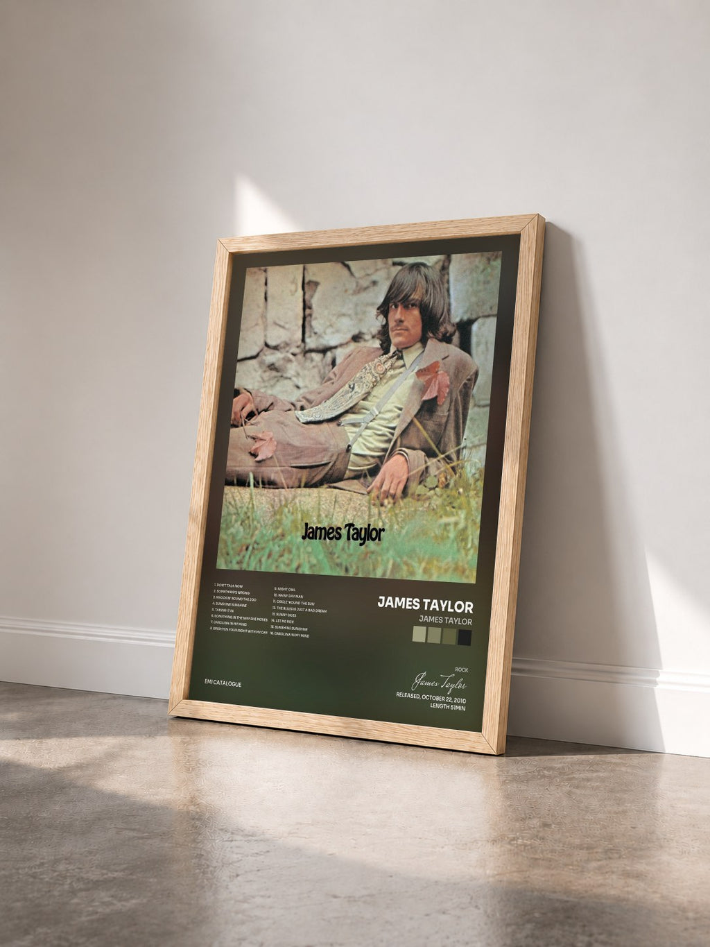 #bois Tableau de l'album James Taylor de James Taylor vu de trois quarts, cadre en bois brut