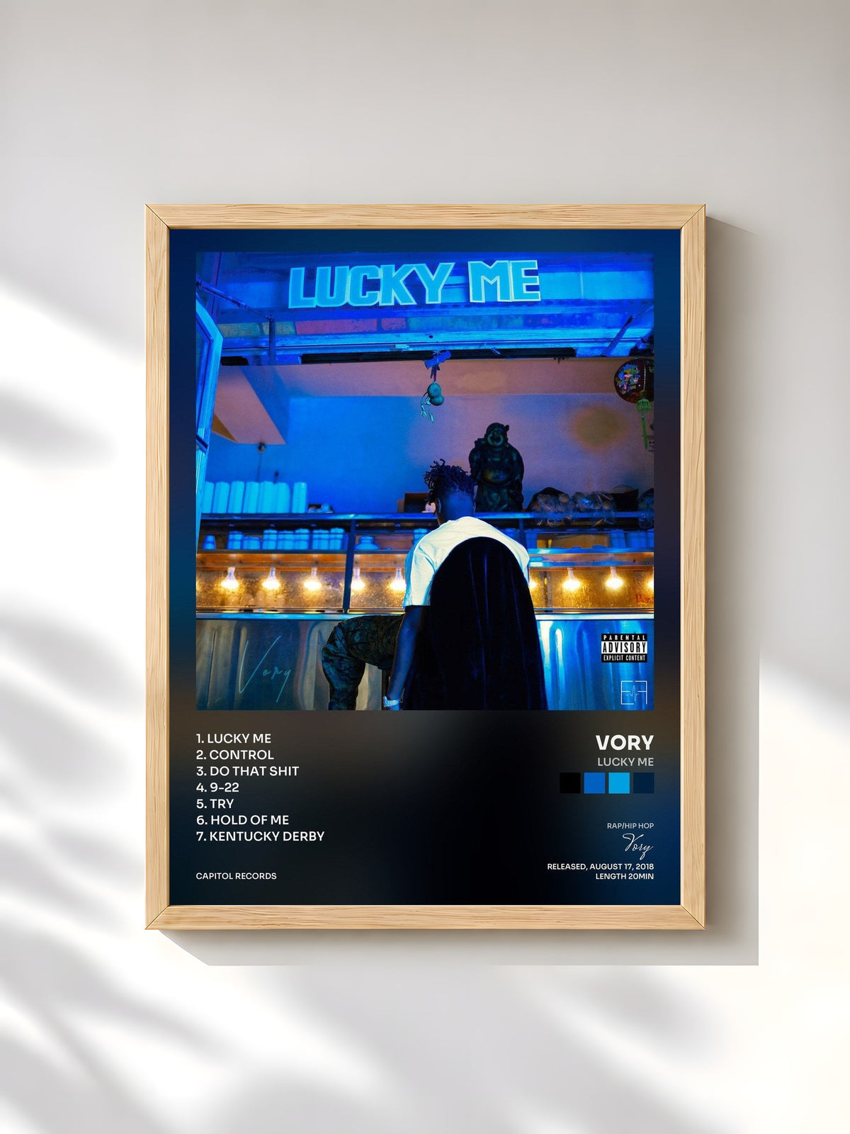 #bois Tableau de l'album Lucky Me de Vory, cadre en bois brut, imprimé et encadré en France