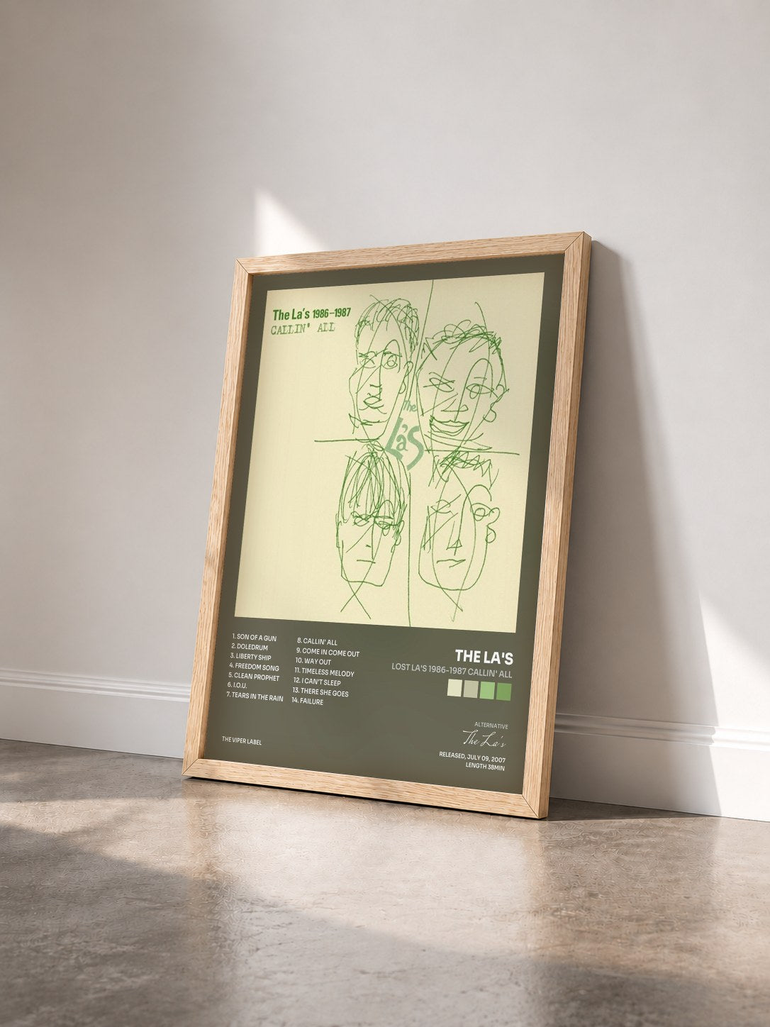 #bois Tableau de l'album Lost La's 1986-1987 Callin' All de The La's vu de trois quarts, cadre en bois brut