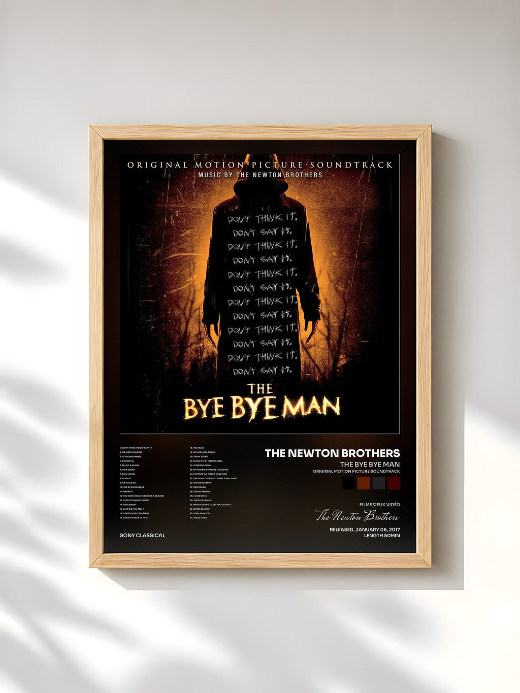 #bois Tableau de l'album The Bye Bye Man (Original Motion Picture Soundtrack) de The Newton Brothers, cadre en bois brut, imprimé et encadré en France