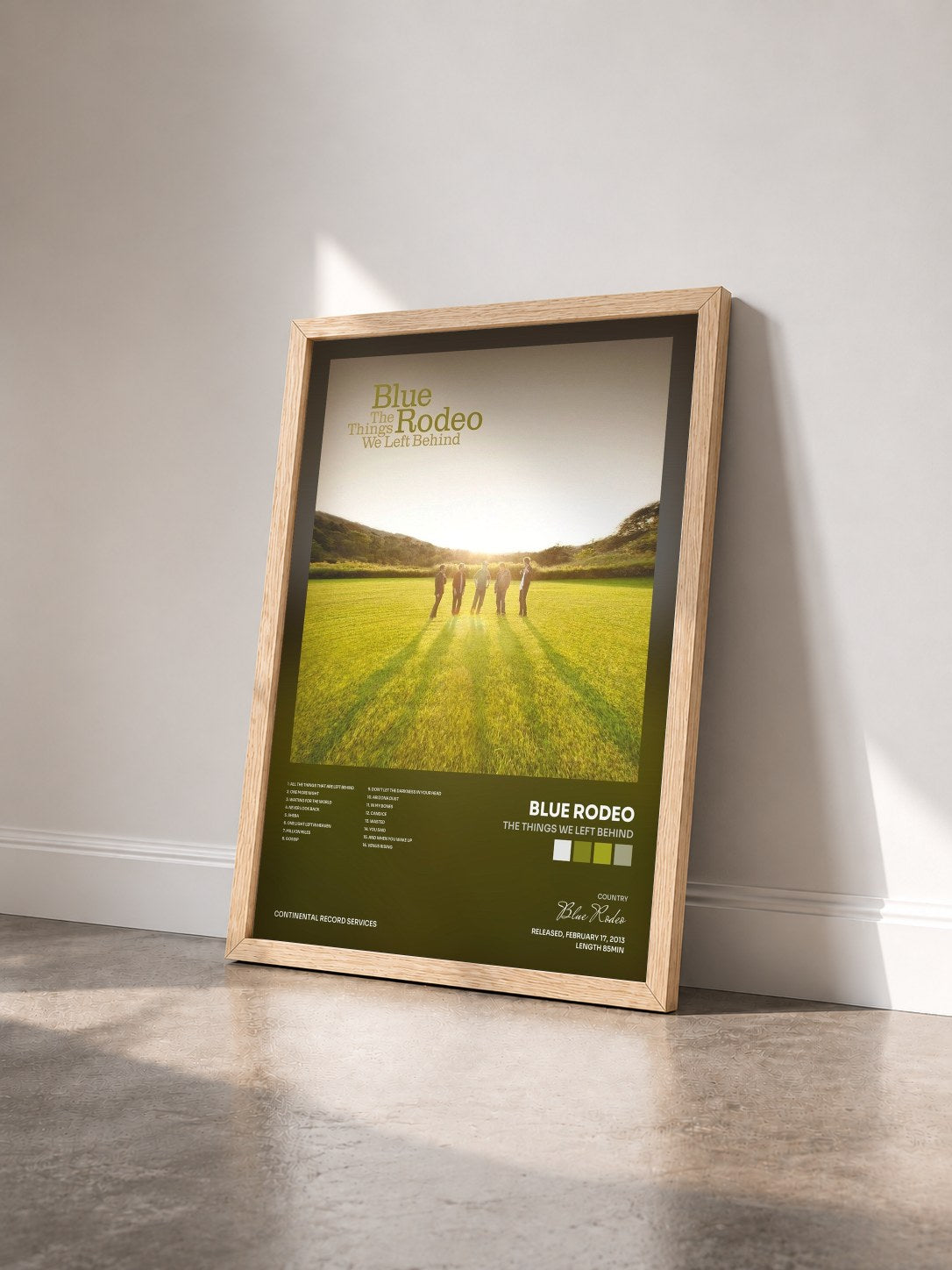 #bois Tableau de l'album The Things We Left Behind de Blue Rodeo vu de trois quarts, cadre en bois brut