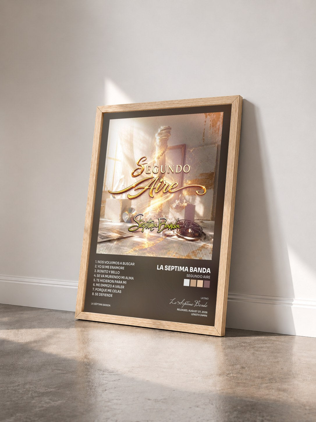 #bois Tableau de l'album Segundo Aire de La Septima Banda vu de trois quarts, cadre en bois brut