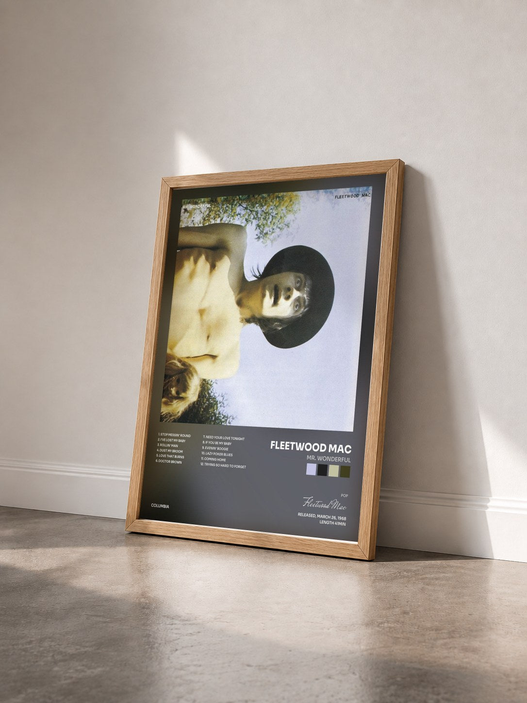 #bois Tableau de l'album Mr. Wonderful de Fleetwood Mac vu de trois quarts, cadre en bois brut