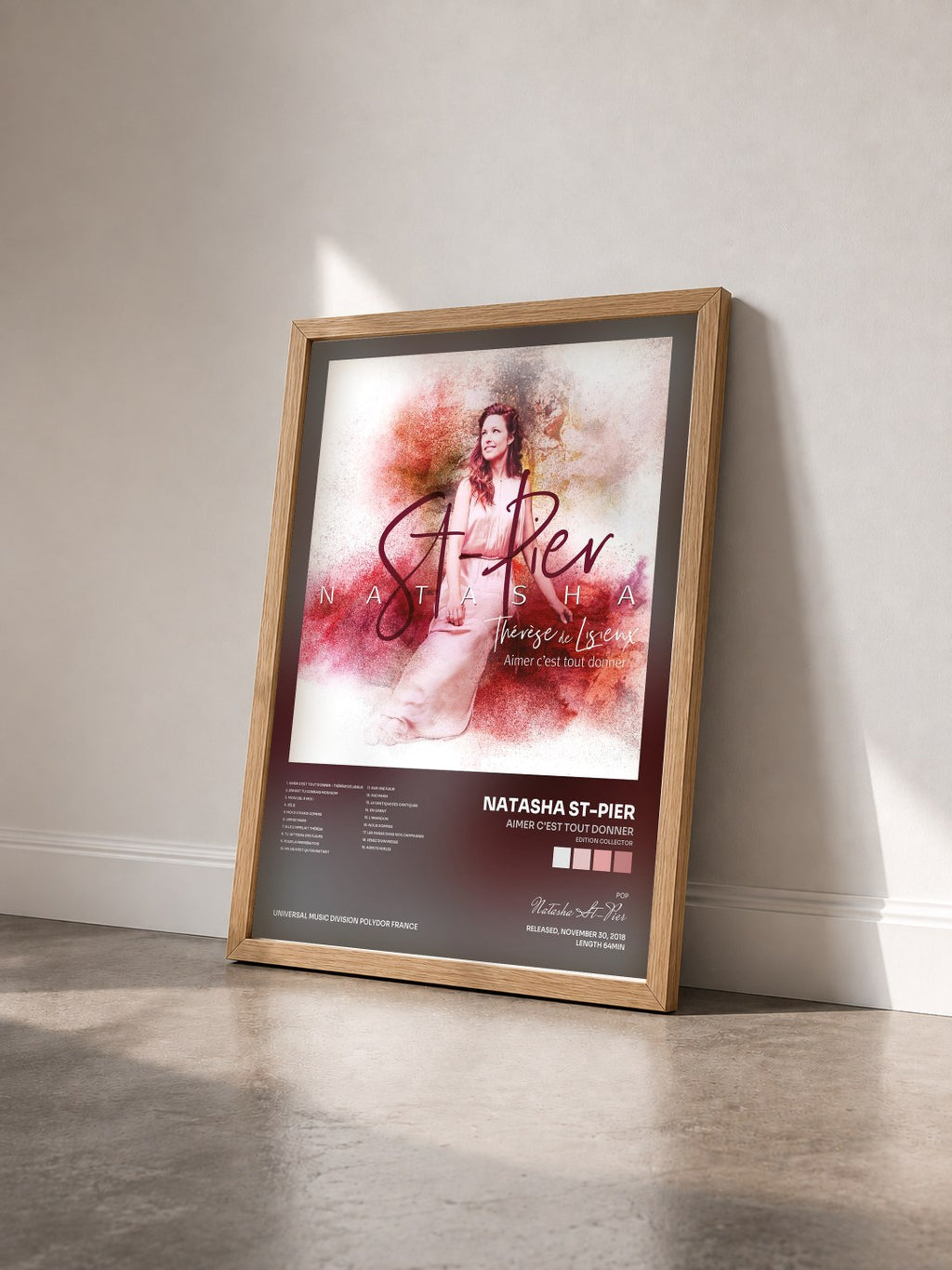 #bois Tableau de l'album Aimer c'est tout donner (Edition Collector) de Natasha St-Pier vu de trois quarts, cadre en bois brut