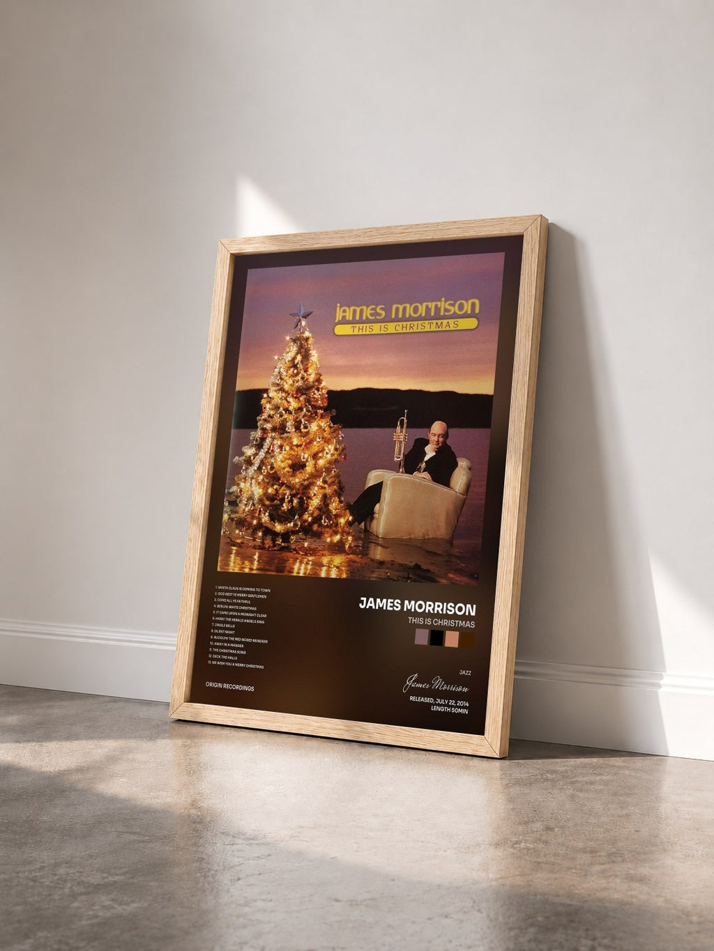 #bois Tableau de l'album This Is Christmas de James Morrison vu de trois quarts, cadre en bois brut