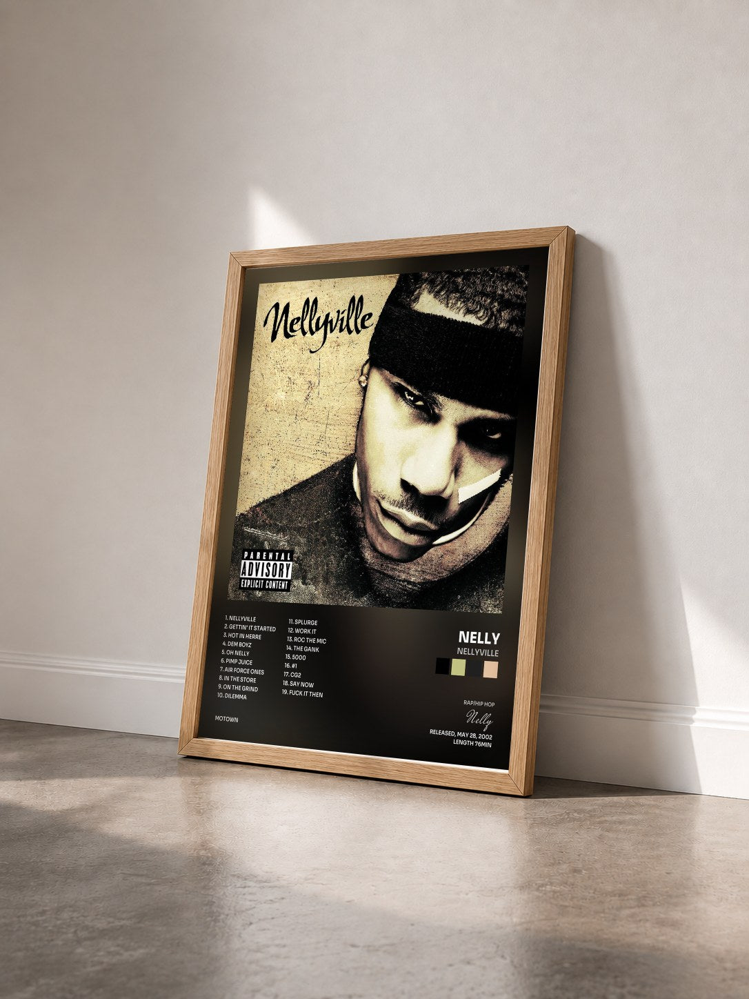 #bois Tableau de l'album Nellyville de Nelly vu de trois quarts, cadre en bois brut