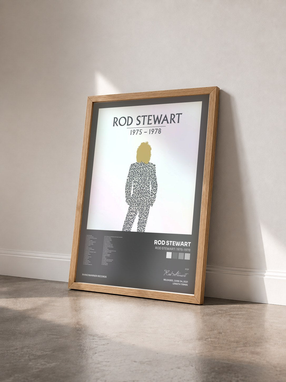 #bois Tableau de l'album Rod Stewart: 1975-1978 de Rod Stewart vu de trois quarts, cadre en bois brut