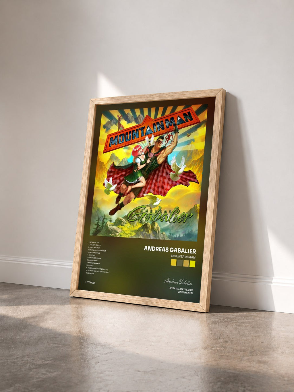 #bois Tableau de l'album Mountain Man de Andreas Gabalier vu de trois quarts, cadre en bois brut