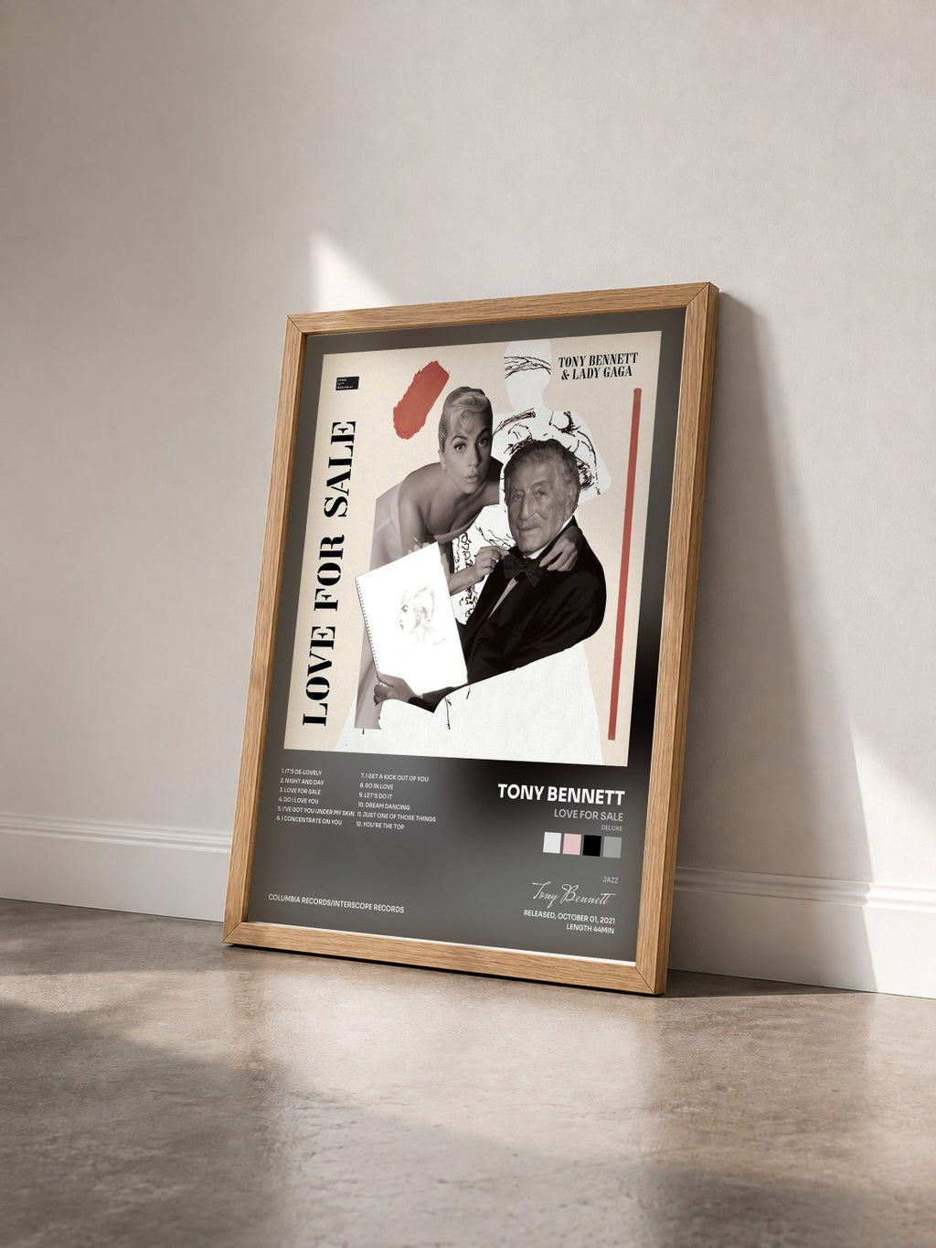 #bois Tableau de l'album Love For Sale (Deluxe) de Tony Bennett vu de trois quarts, cadre en bois brut