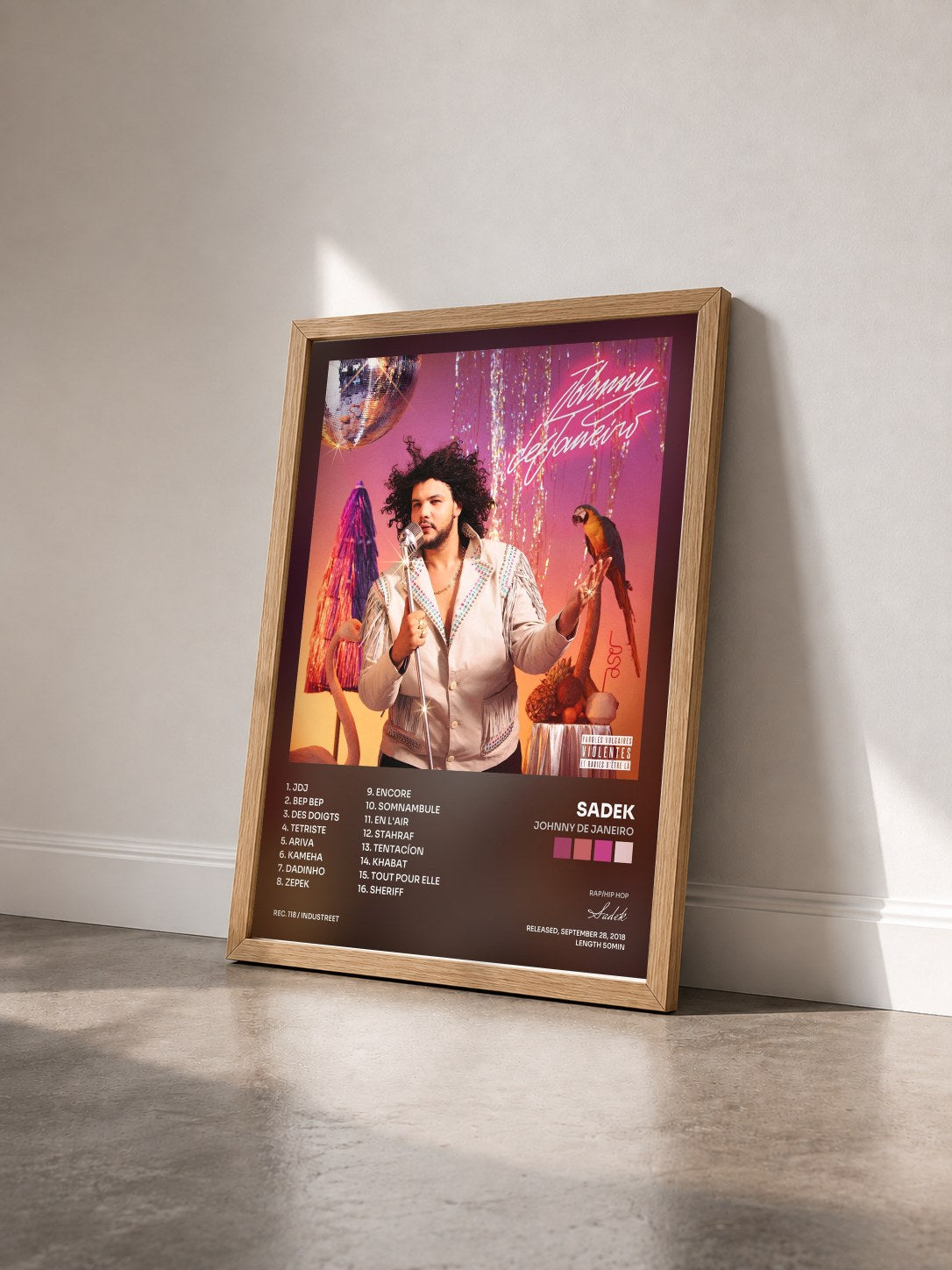 #bois Tableau de l'album Johnny de Janeiro de Sadek vu de trois quarts, cadre en bois brut