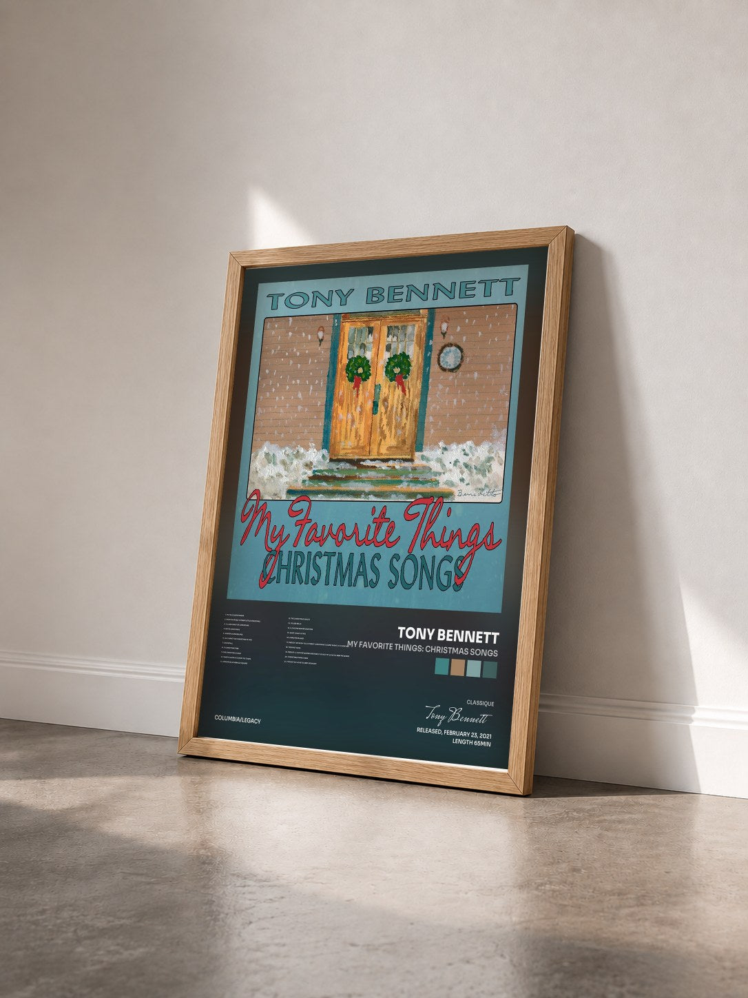 #bois Tableau de l'album My Favorite Things: Christmas Songs de Tony Bennett vu de trois quarts, cadre en bois brut