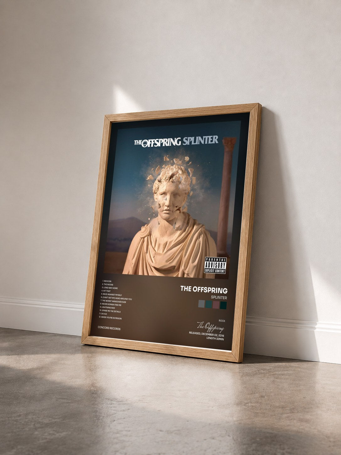 #bois Tableau de l'album Splinter de The Offspring vu de trois quarts, cadre en bois brut