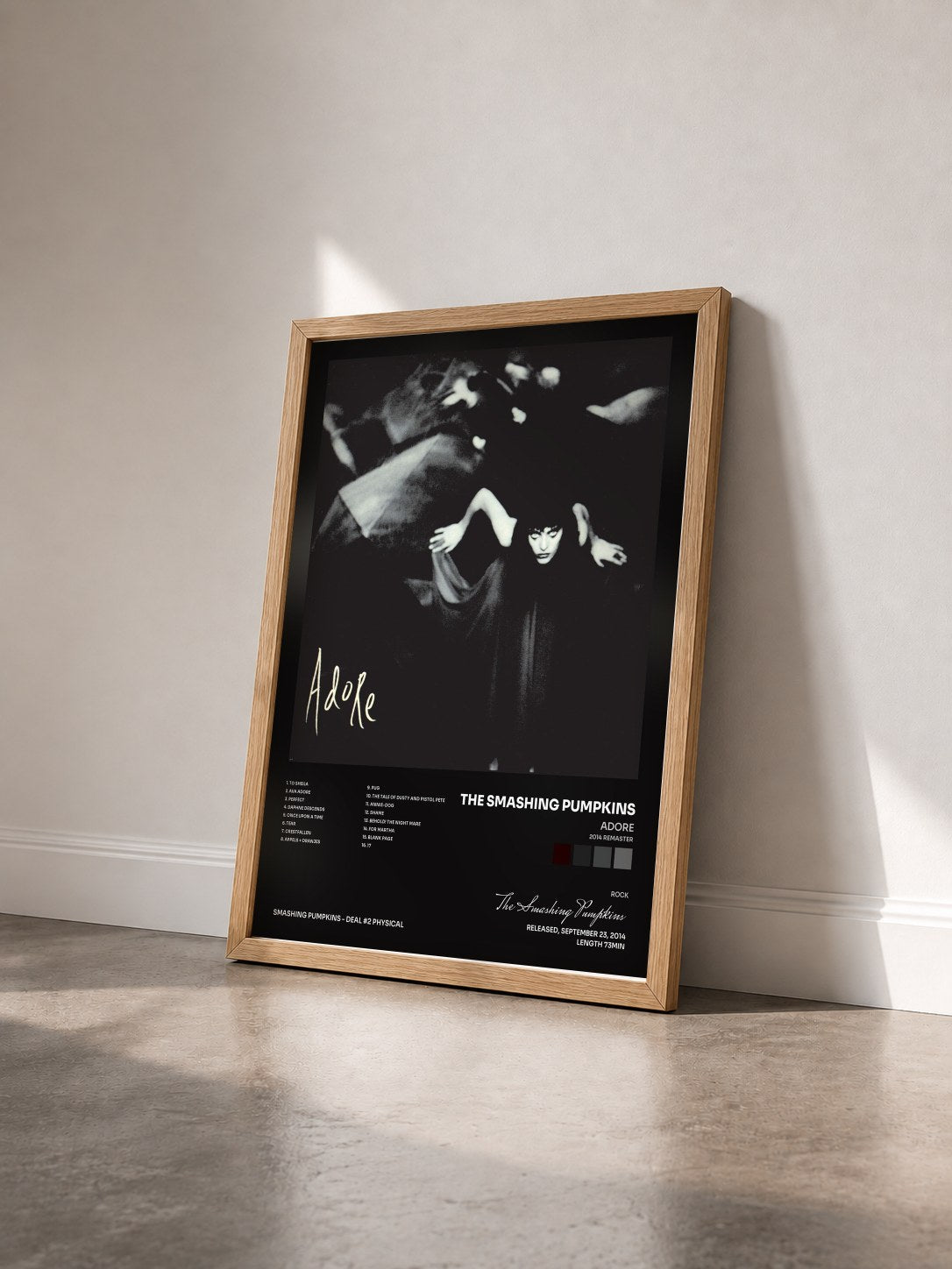 #bois Tableau de l'album Adore (2014 Remaster) de The Smashing Pumpkins vu de trois quarts, cadre en bois brut