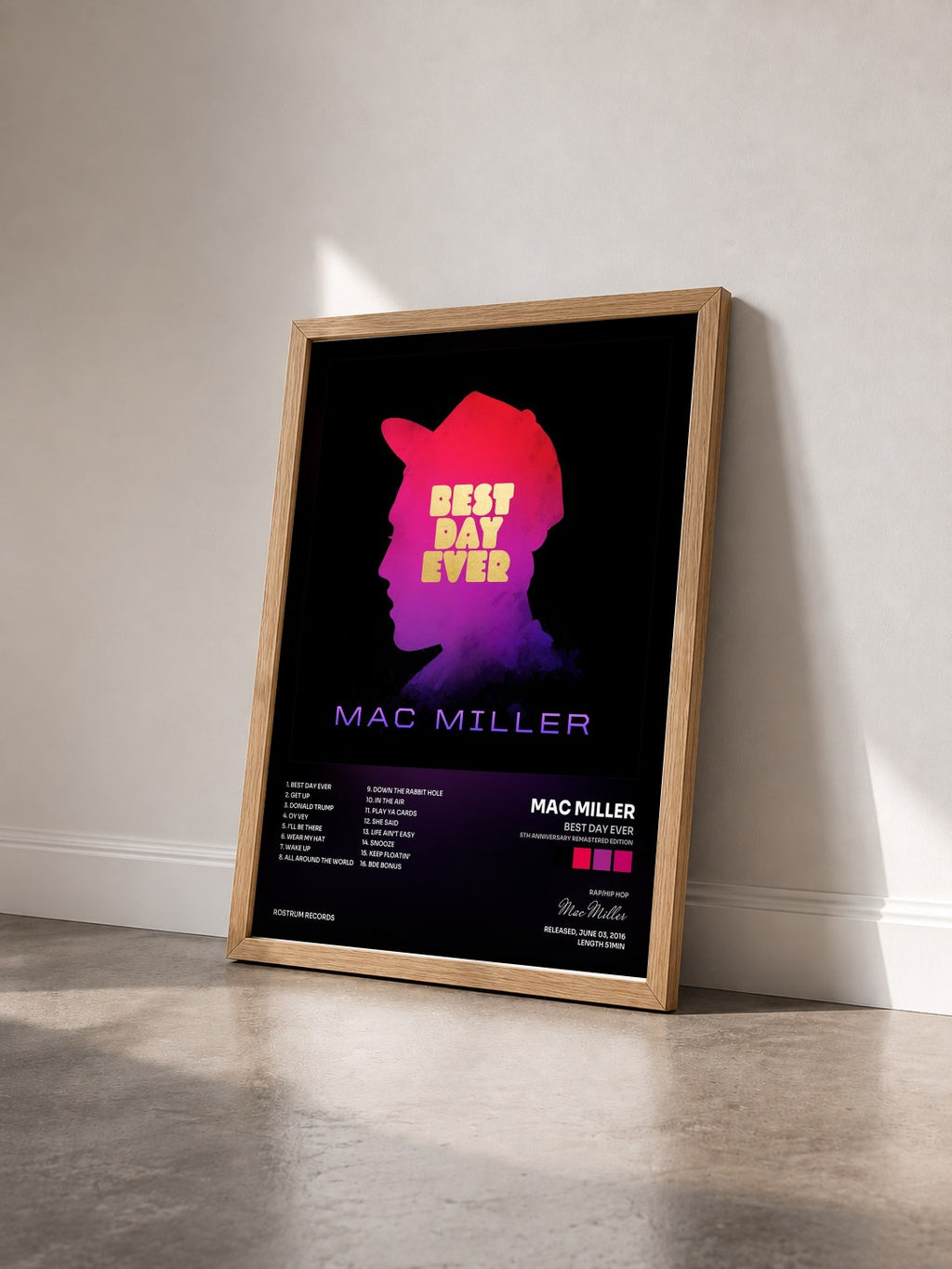 #bois Tableau de l'album Best Day Ever (5th Anniversary Remastered Edition) de Mac Miller vu de trois quarts, cadre en bois brut