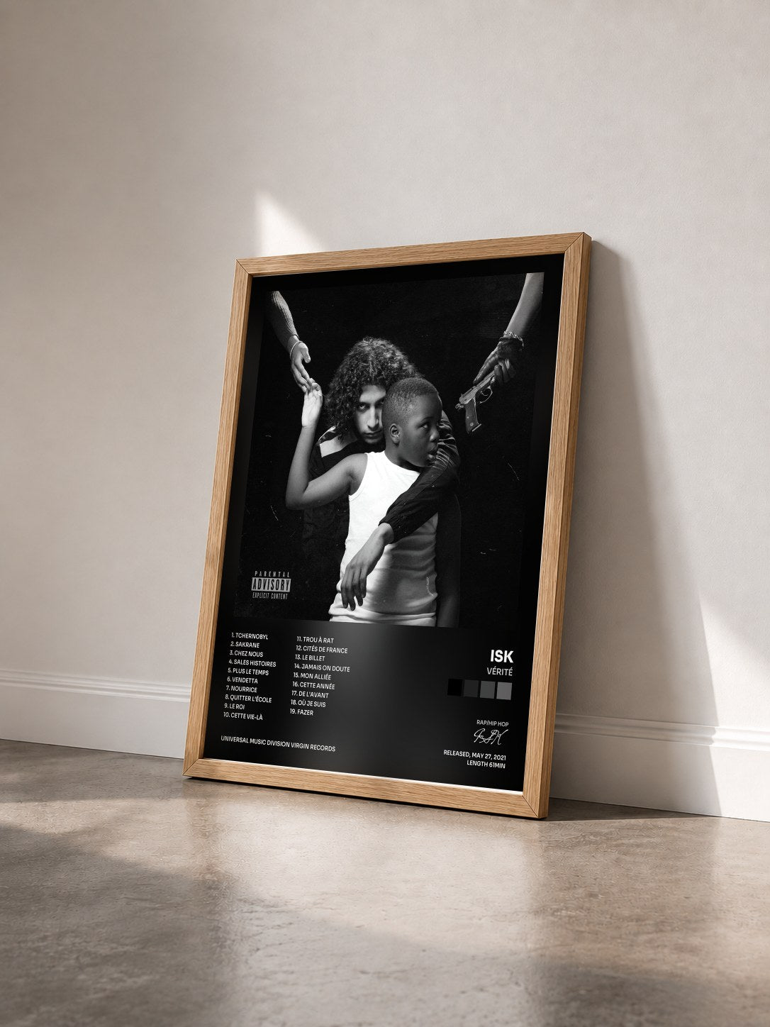 #bois Tableau de l'album Vérité de ISK vu de trois quarts, cadre en bois brut