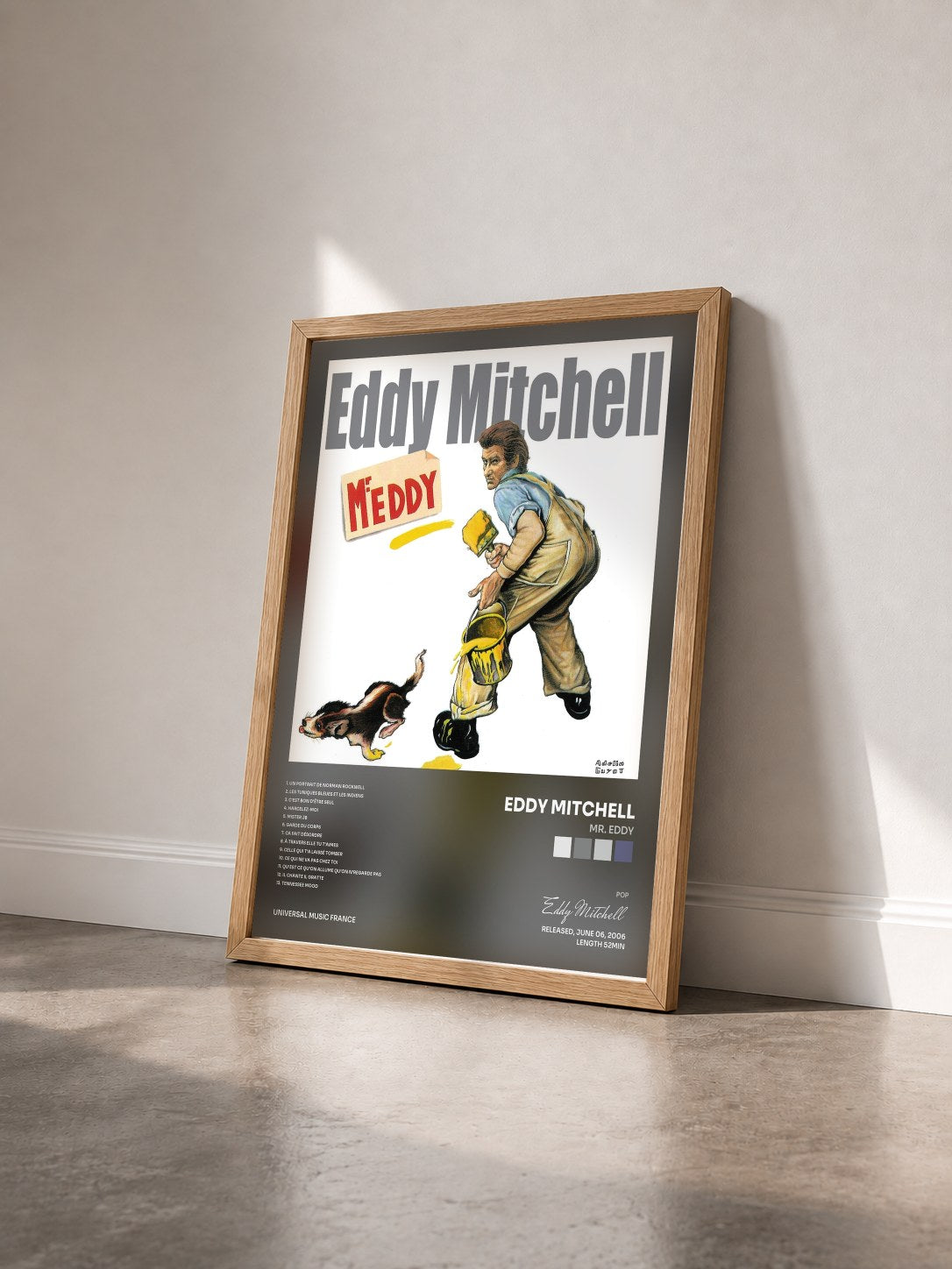 #bois Tableau de l'album Mr. Eddy de Eddy Mitchell vu de trois quarts, cadre en bois brut