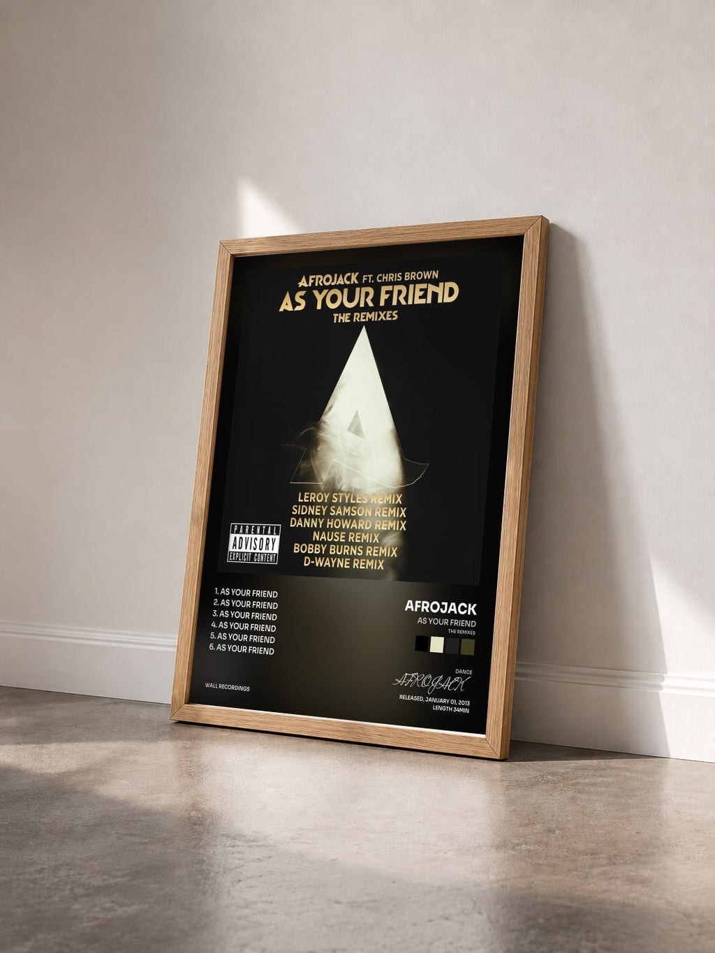 #bois Tableau de l'album As Your Friend (The Remixes) de AFROJACK vu de trois quarts, cadre en bois brut