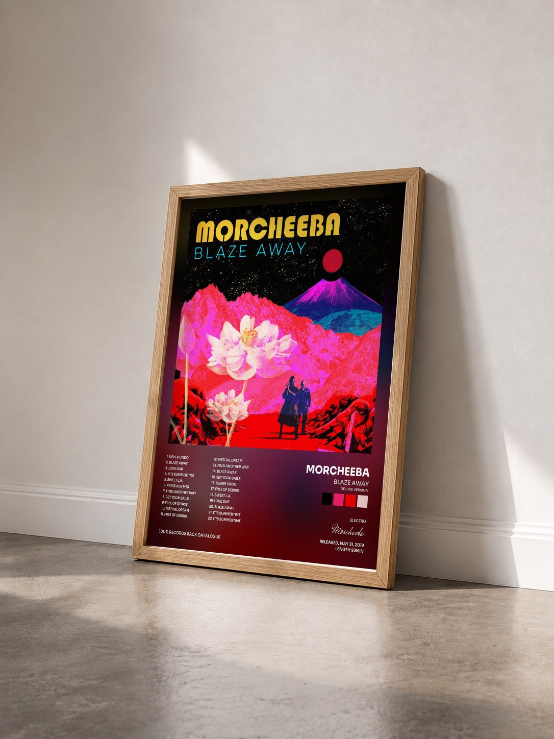 #bois Tableau de l'album Blaze Away (Deluxe Version) de Morcheeba vu de trois quarts, cadre en bois brut