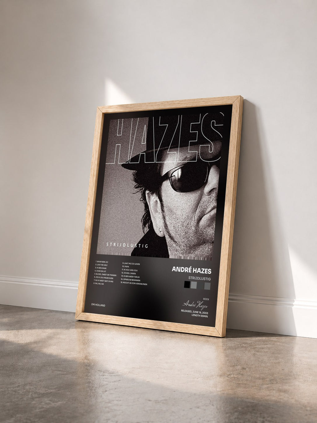 #bois Tableau de l'album Strijdlustig de André Hazes vu de trois quarts, cadre en bois brut
