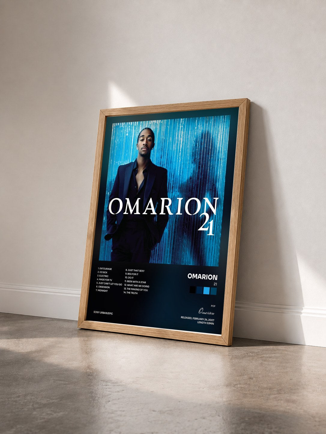 #bois Tableau de l'album 21 de Omarion vu de trois quarts, cadre en bois brut