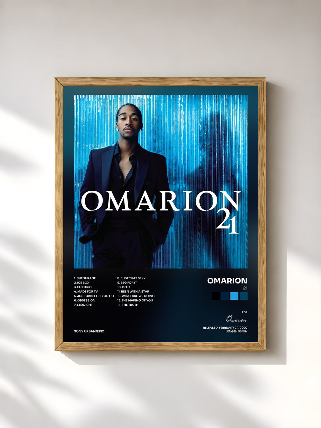 #bois Tableau de l'album 21 de Omarion, cadre en bois brut, imprimé et encadré en France