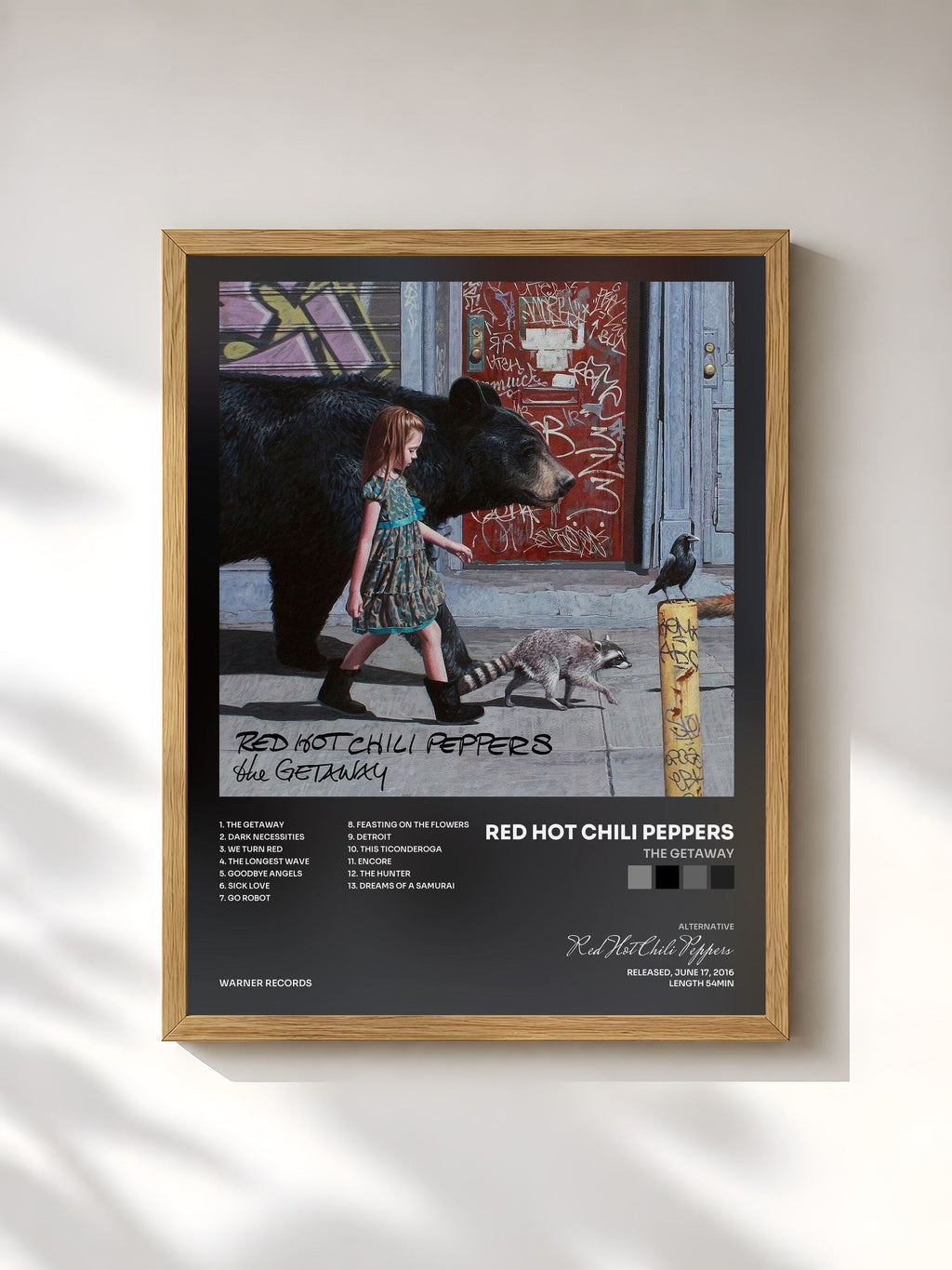 #bois Tableau de l'album The Getaway de Red Hot Chili Peppers, cadre en bois brut, imprimé et encadré en France