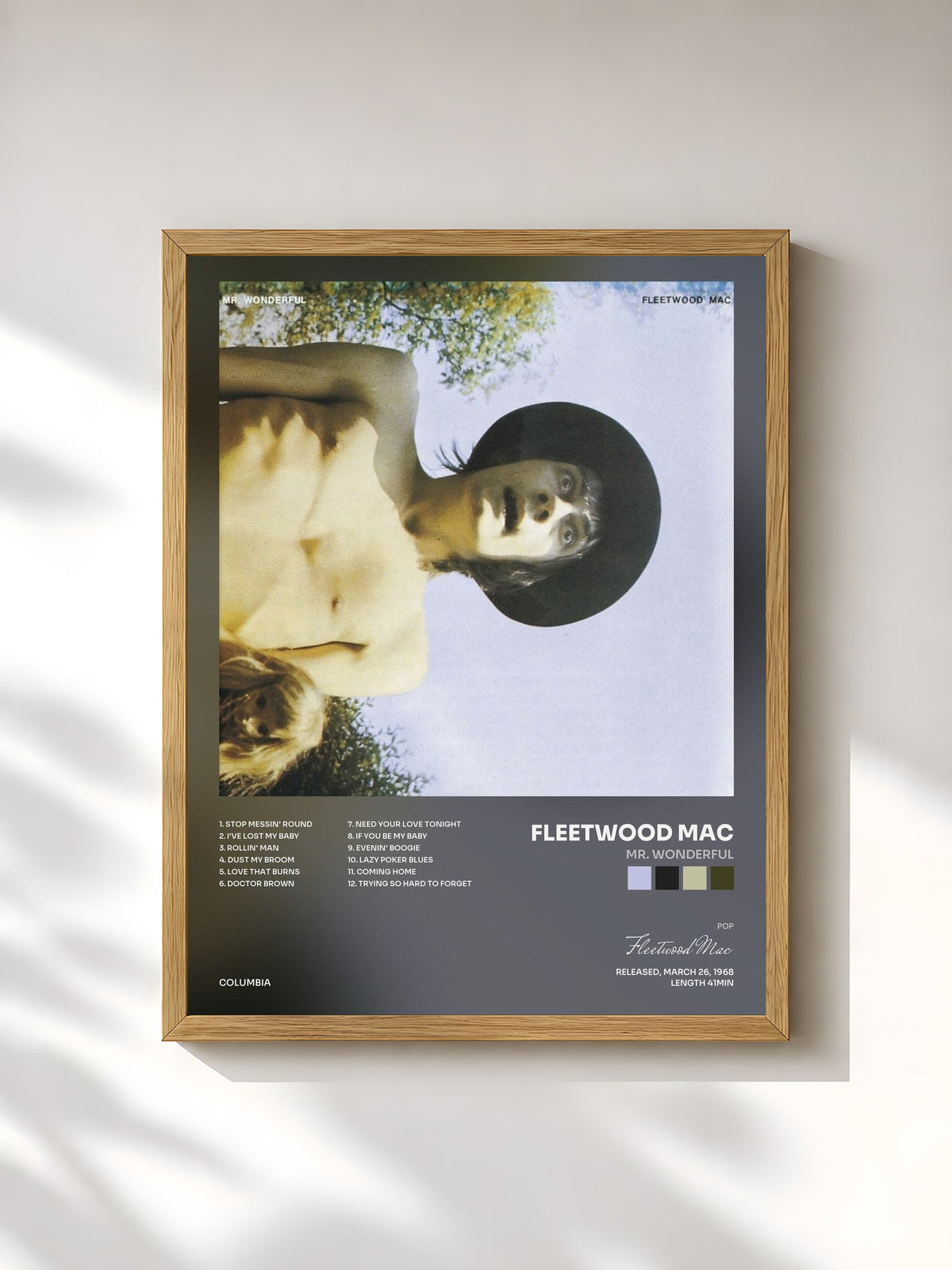 #bois Tableau de l'album Mr. Wonderful de Fleetwood Mac, cadre en bois brut, imprimé et encadré en France