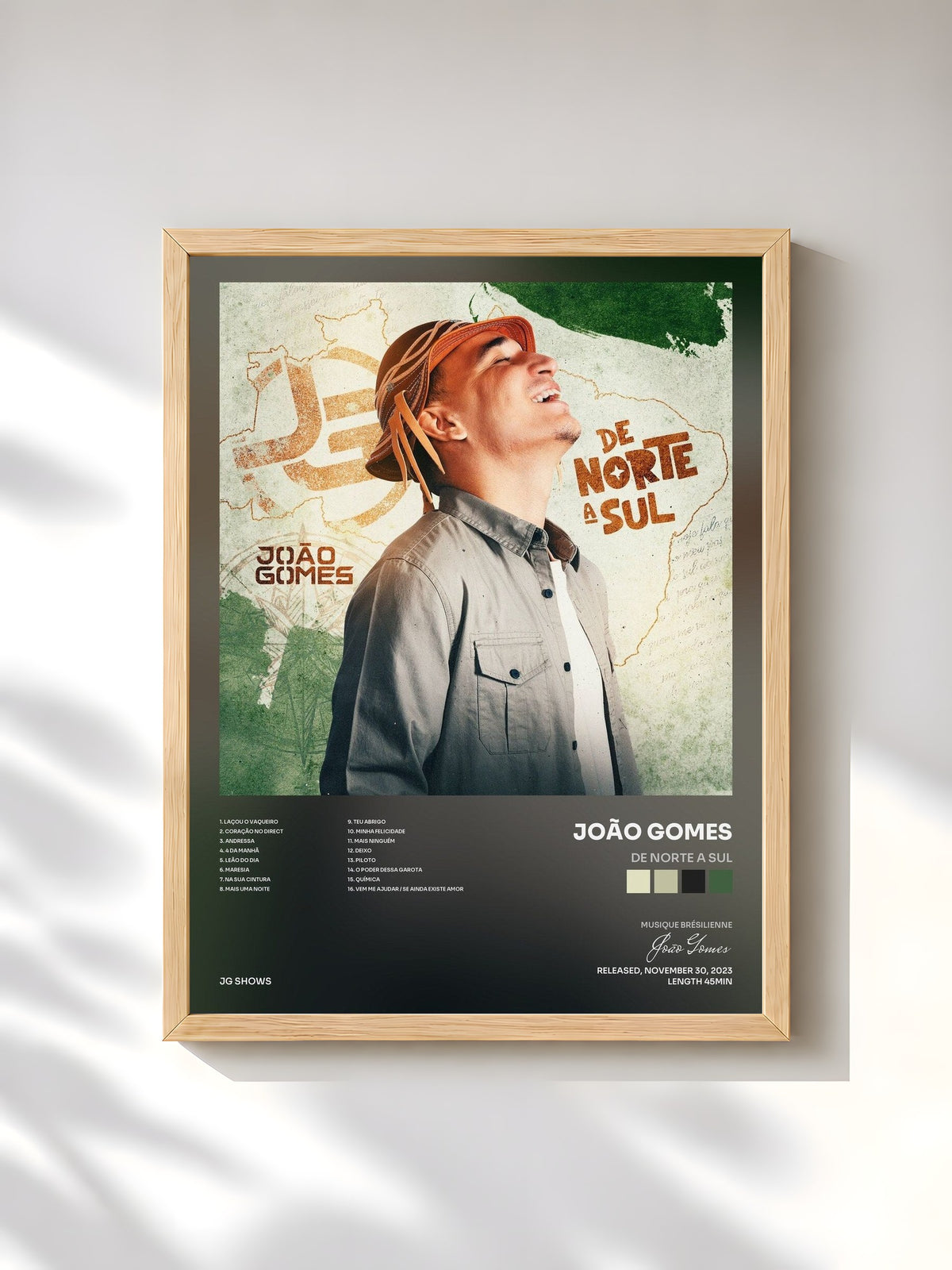 #bois Tableau de l'album De Norte a Sul de João Gomes, cadre en bois brut, imprimé et encadré en France