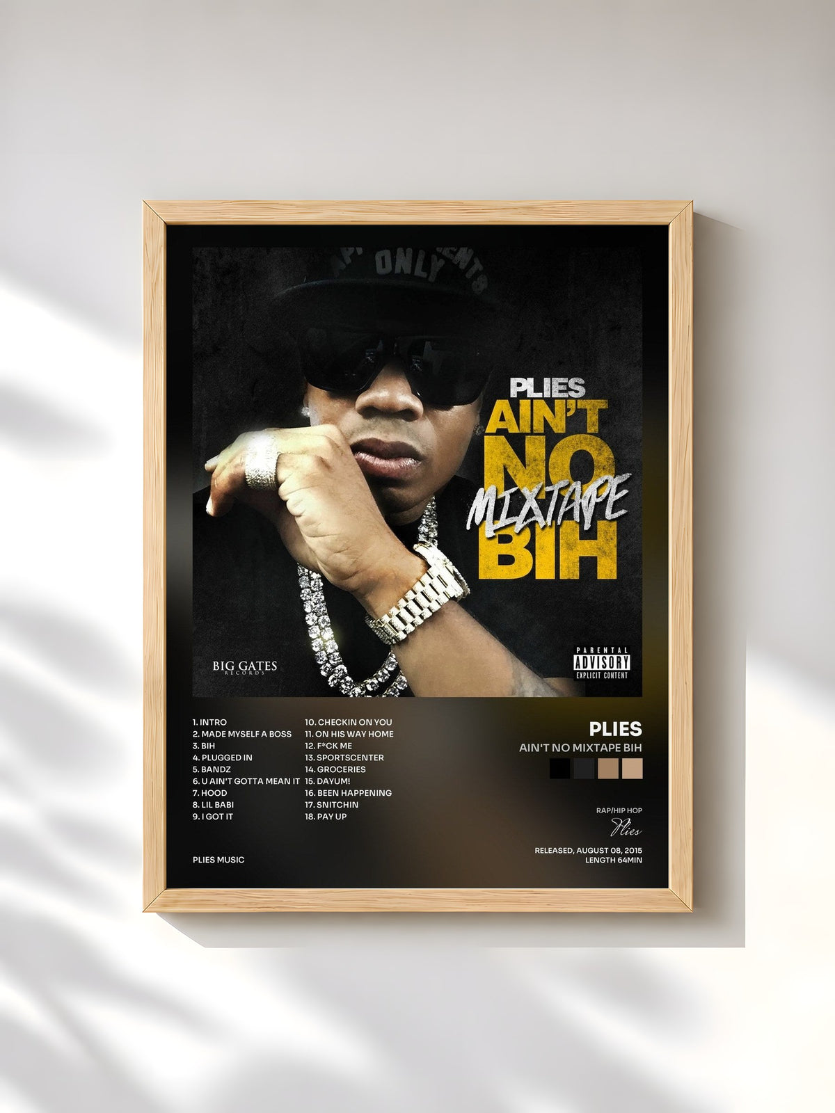 #bois Tableau de l'album Ain't No Mixtape Bih de Plies, cadre en bois brut, imprimé et encadré en France