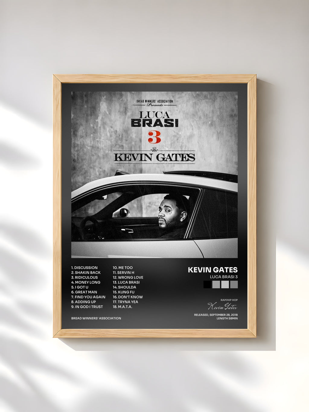#bois Tableau de l'album Luca Brasi 3 de Kevin Gates, cadre en bois brut, imprimé et encadré en France