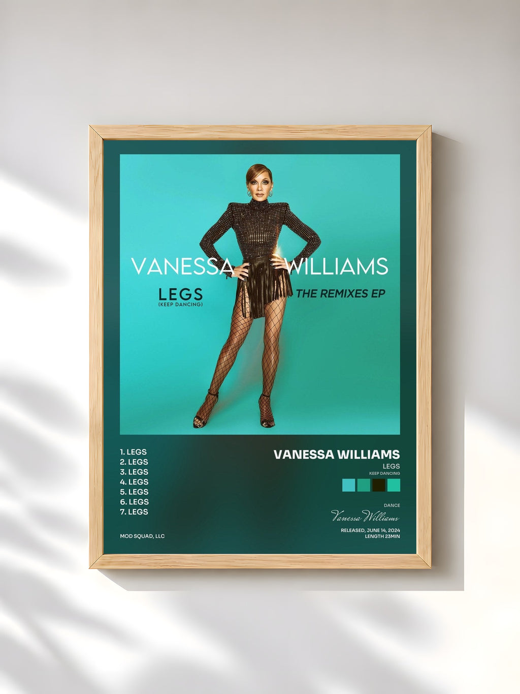 #bois Tableau de l'album Legs (Keep Dancing) [The Remixes EP] de Vanessa Williams, cadre en bois brut, imprimé et encadré en France