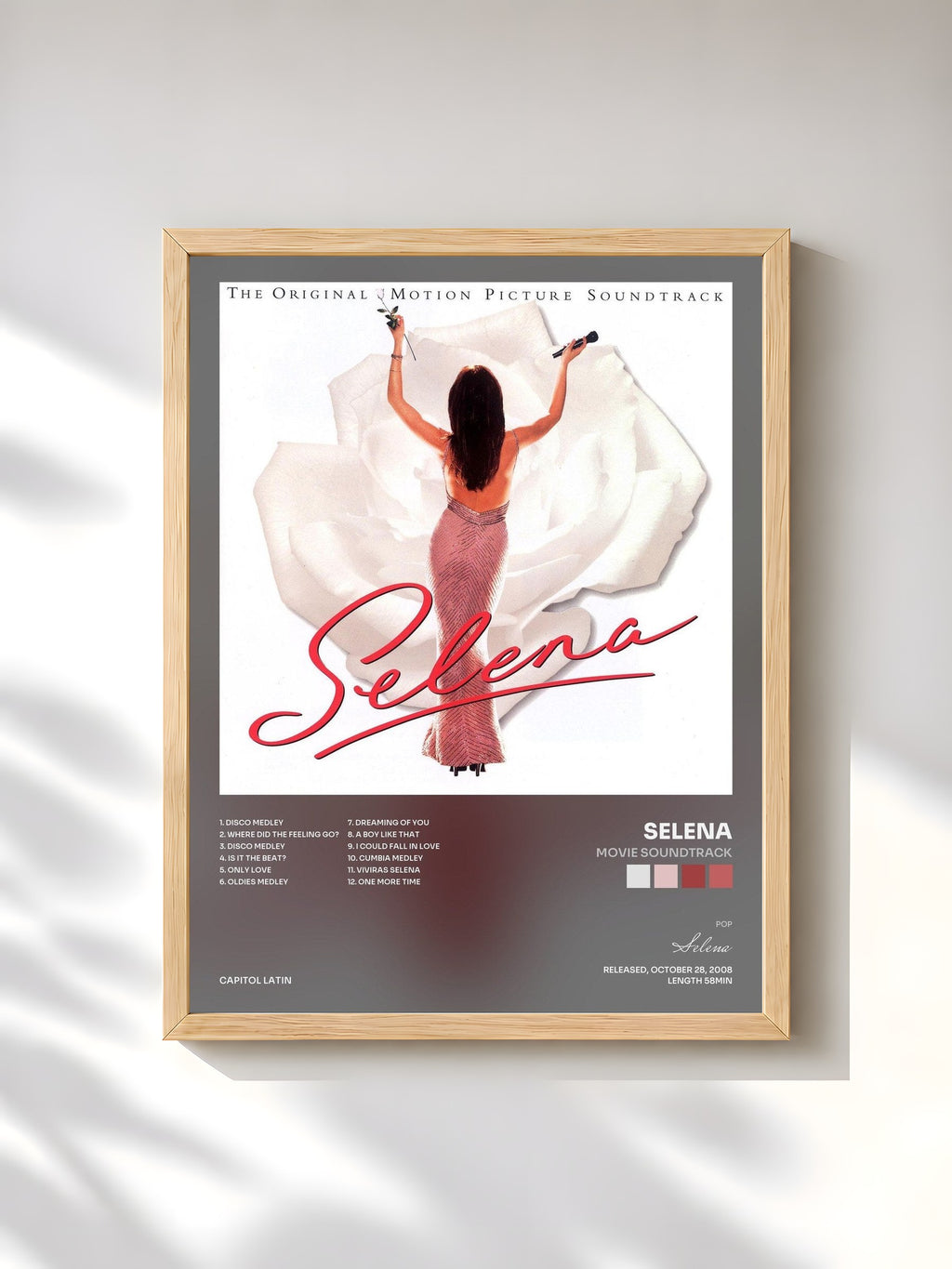 #bois Tableau de l'album Movie Soundtrack de Selena, cadre en bois brut, imprimé et encadré en France
