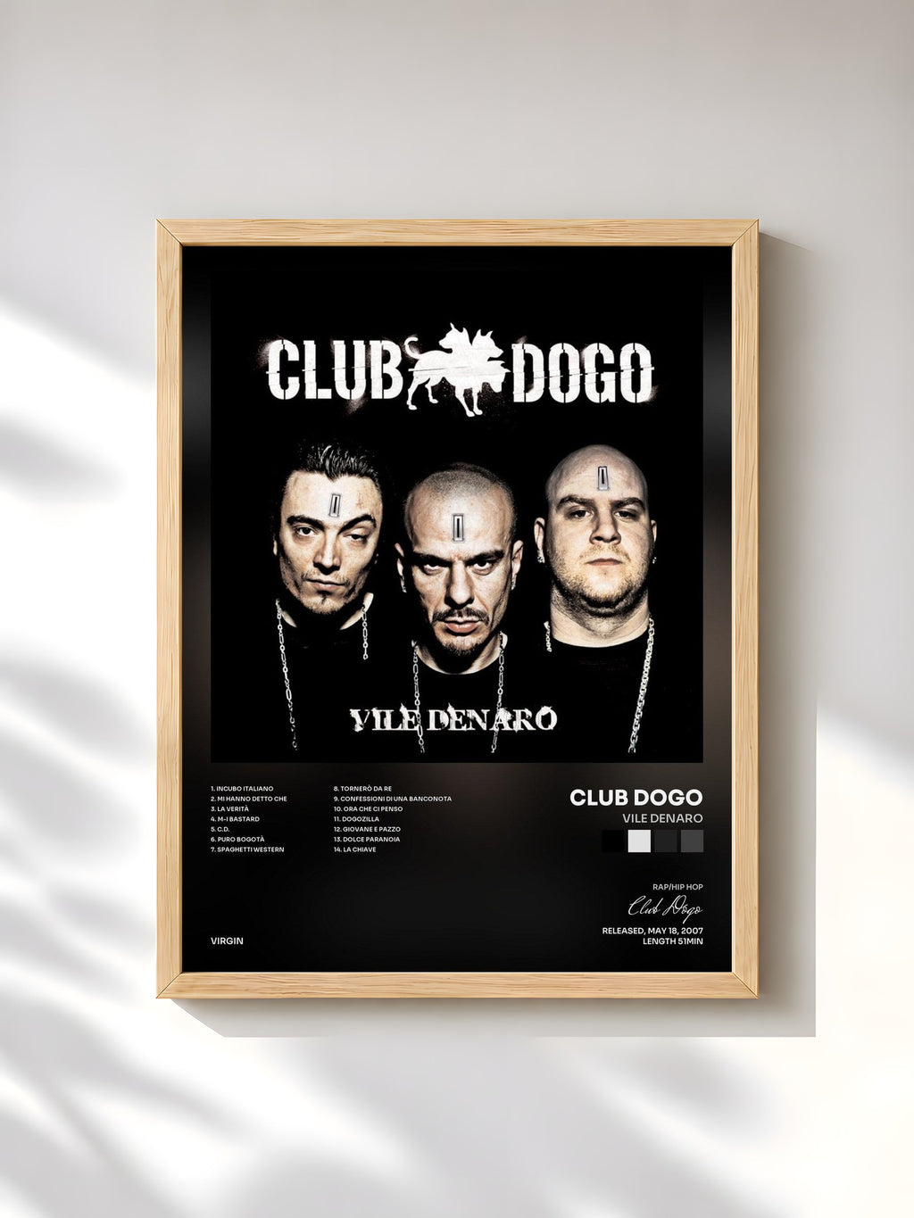#bois Tableau de l'album Vile Denaro de Club Dogo, cadre en bois brut, imprimé et encadré en France