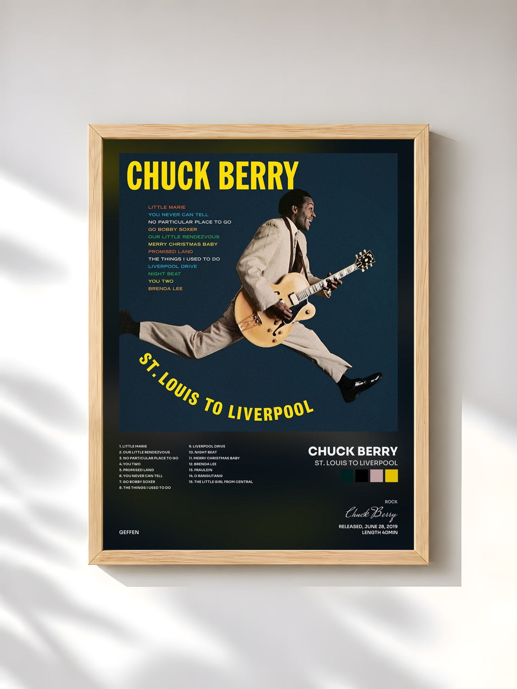 #bois Tableau de l'album St. Louis To Liverpool de Chuck Berry, cadre en bois brut, imprimé et encadré en France