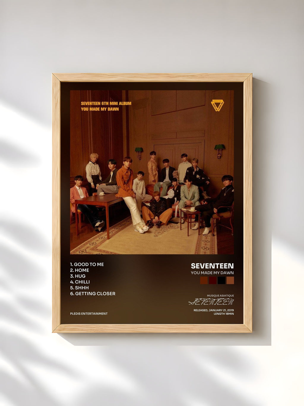 #bois Tableau de l'album YOU MADE MY DAWN de SEVENTEEN, cadre en bois brut, imprimé et encadré en France