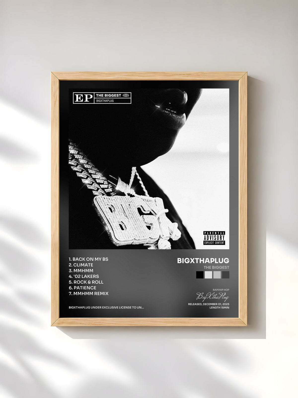 #bois Tableau de l'album THE BIGGEST de BigXthaPlug, cadre en bois brut, imprimé et encadré en France