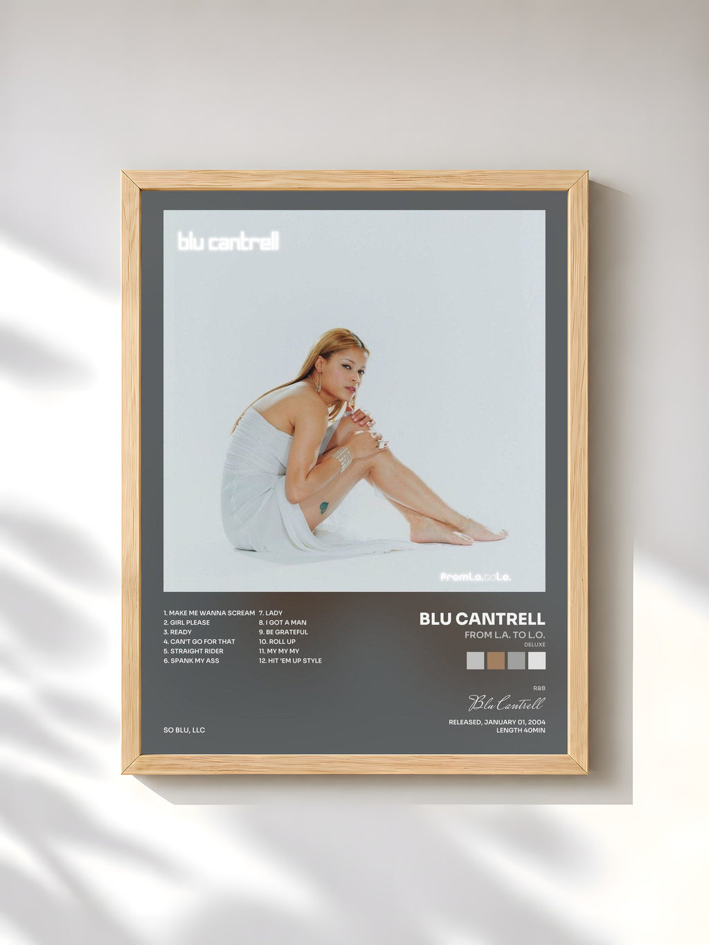 #bois Tableau de l'album From L.A. to L.O. (Deluxe) de Blu Cantrell, cadre en bois brut, imprimé et encadré en France