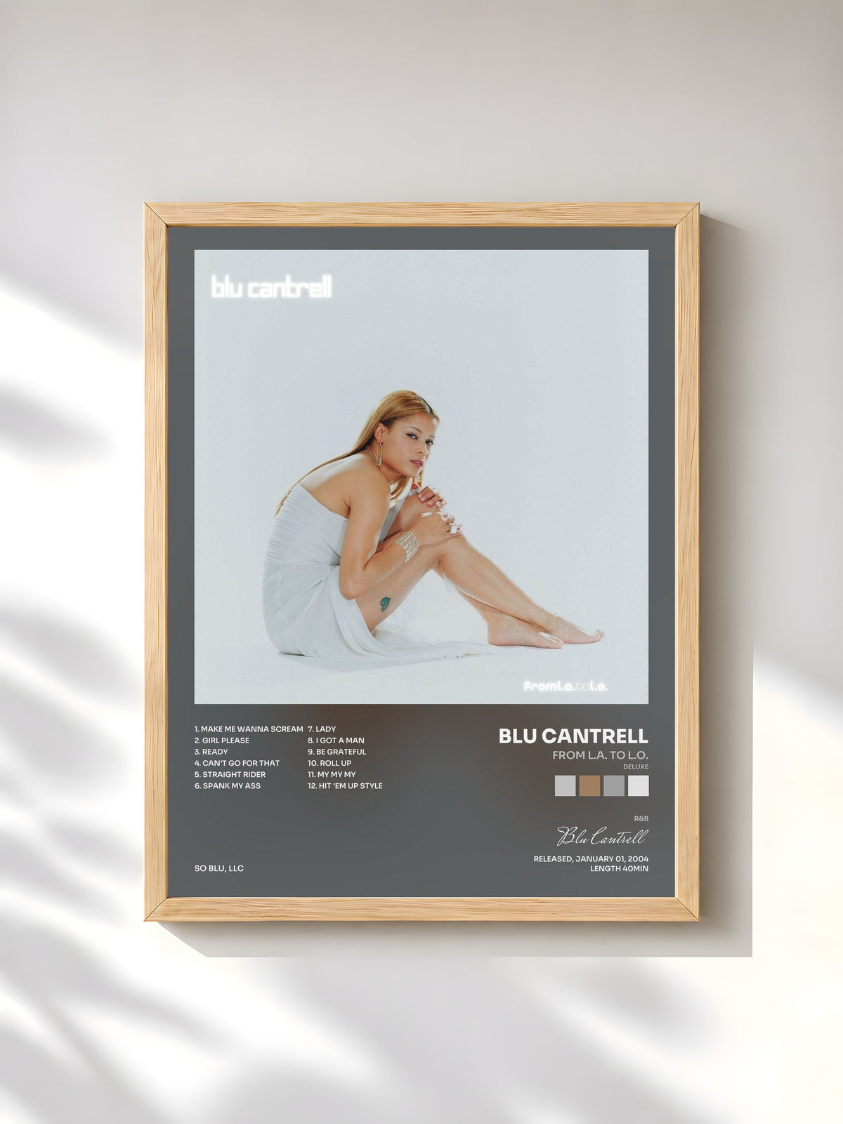 #bois Tableau de l'album From L.A. to L.O. (Deluxe) de Blu Cantrell, cadre en bois brut, imprimé et encadré en France