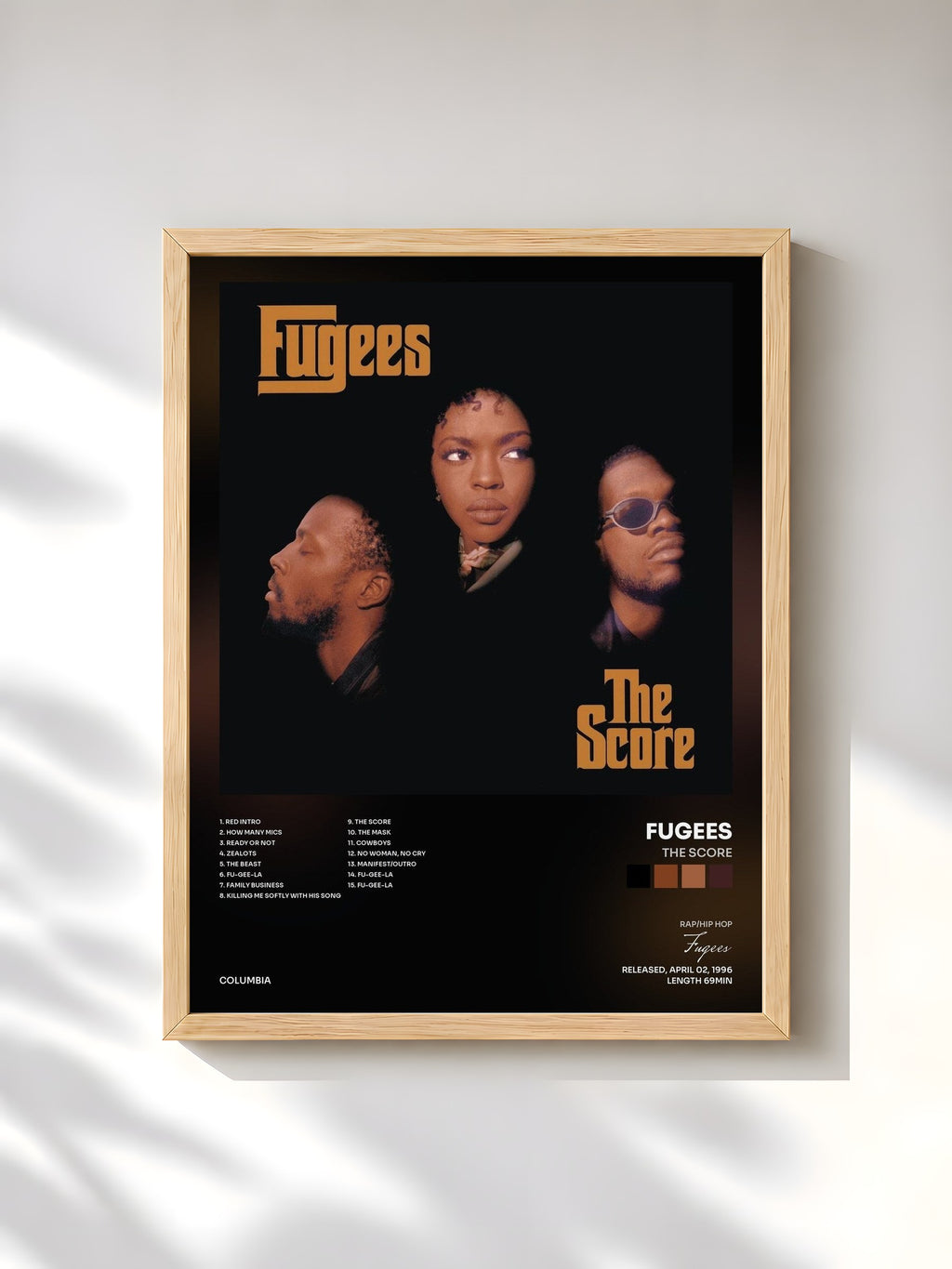 #bois Tableau de l'album The Score de Fugees, cadre en bois brut, imprimé et encadré en France